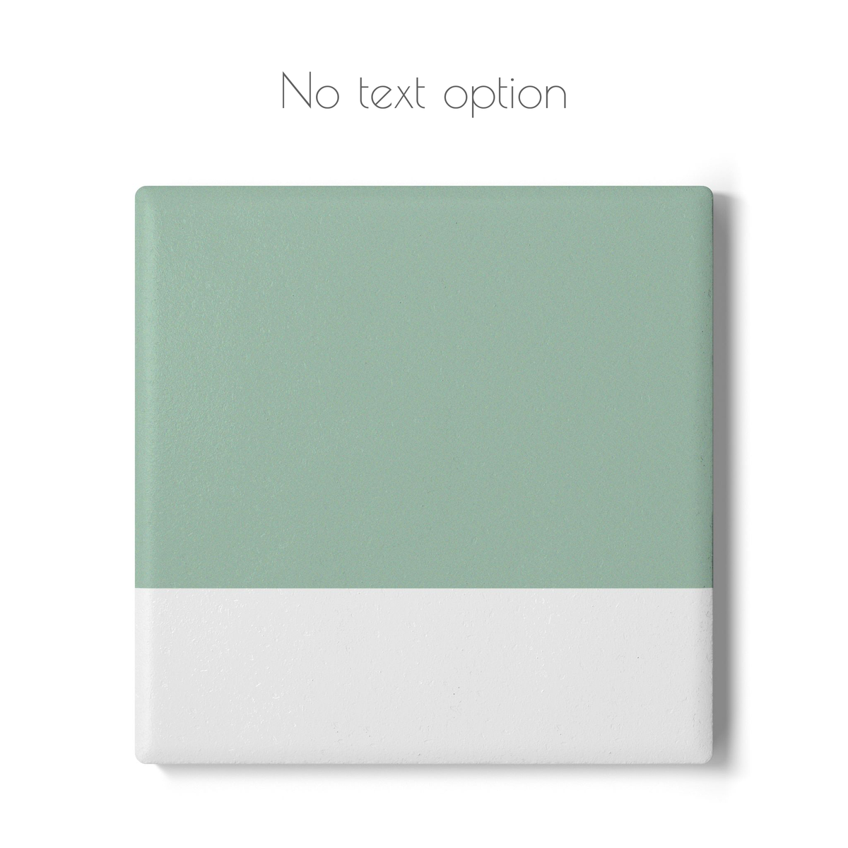 Green and white square ceramic coaster with no text – option to have the coaster plain with no text.
