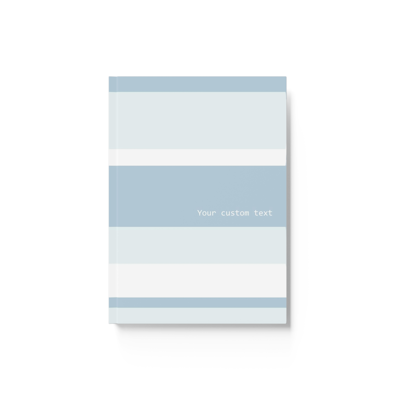 blue and white striped hardcover journal notebook with your custom personalised text