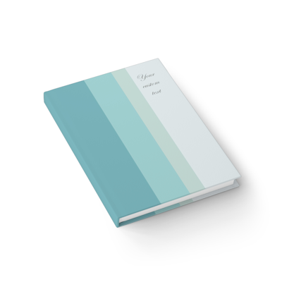blue green vertical striped hardcover journal notebook which you can personalize with your choice of custom words