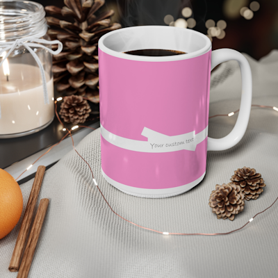 bright pink ceramic mug which you can customise with your own personal words