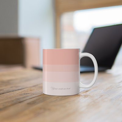 peach striped ceramic mug with your customized text