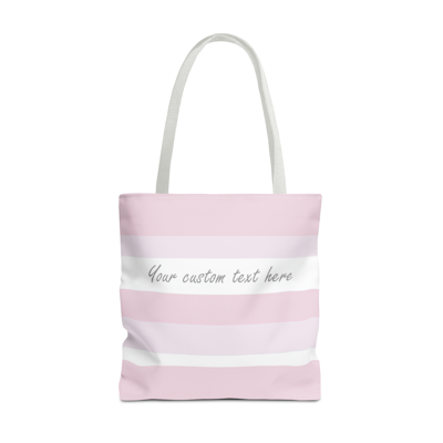 light pink and white striped tote bag which you can personalize with custom text