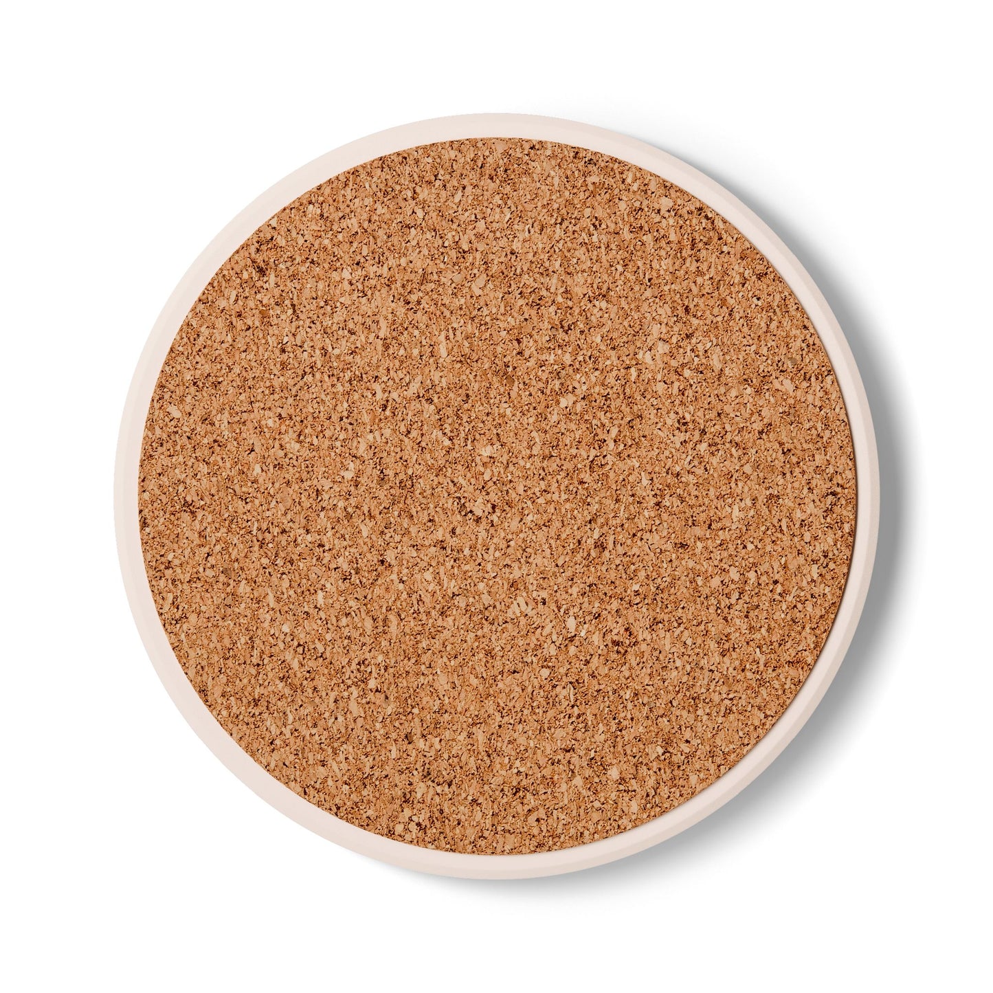 Back view of the round coaster. Cork backing.