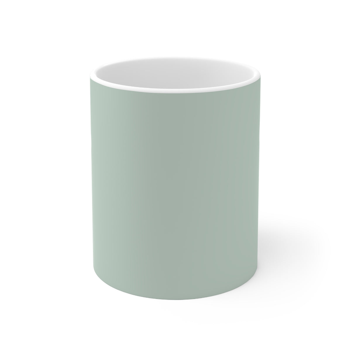 Front view of green ceramic leaf mug, 11oz size