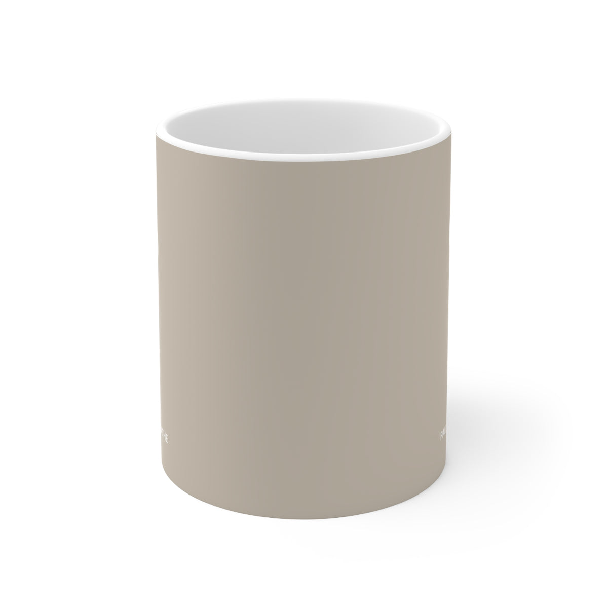 Front view of brown ceramic leaf mug, 11oz size