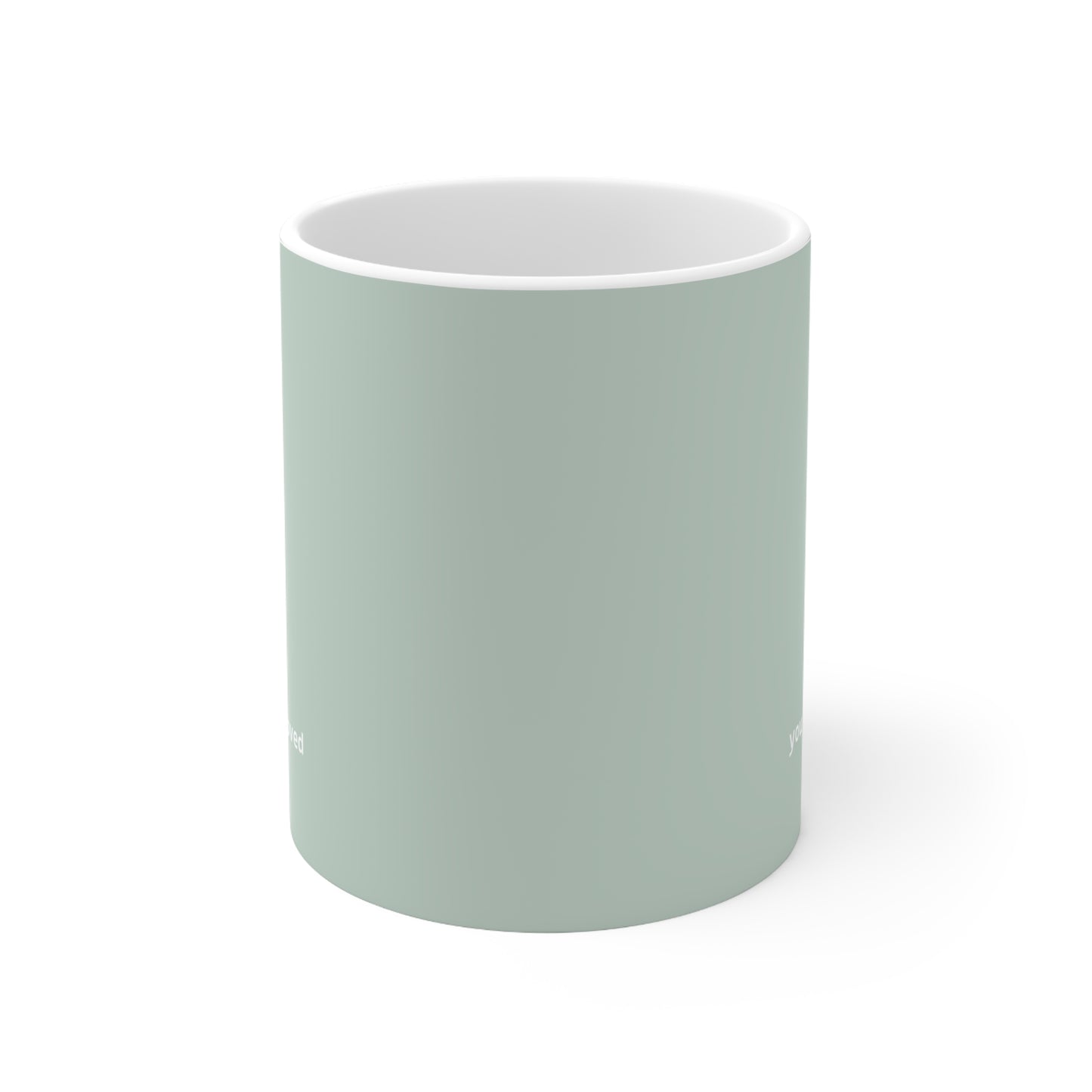 Front view of green ceramic minimalist mug, 11oz size