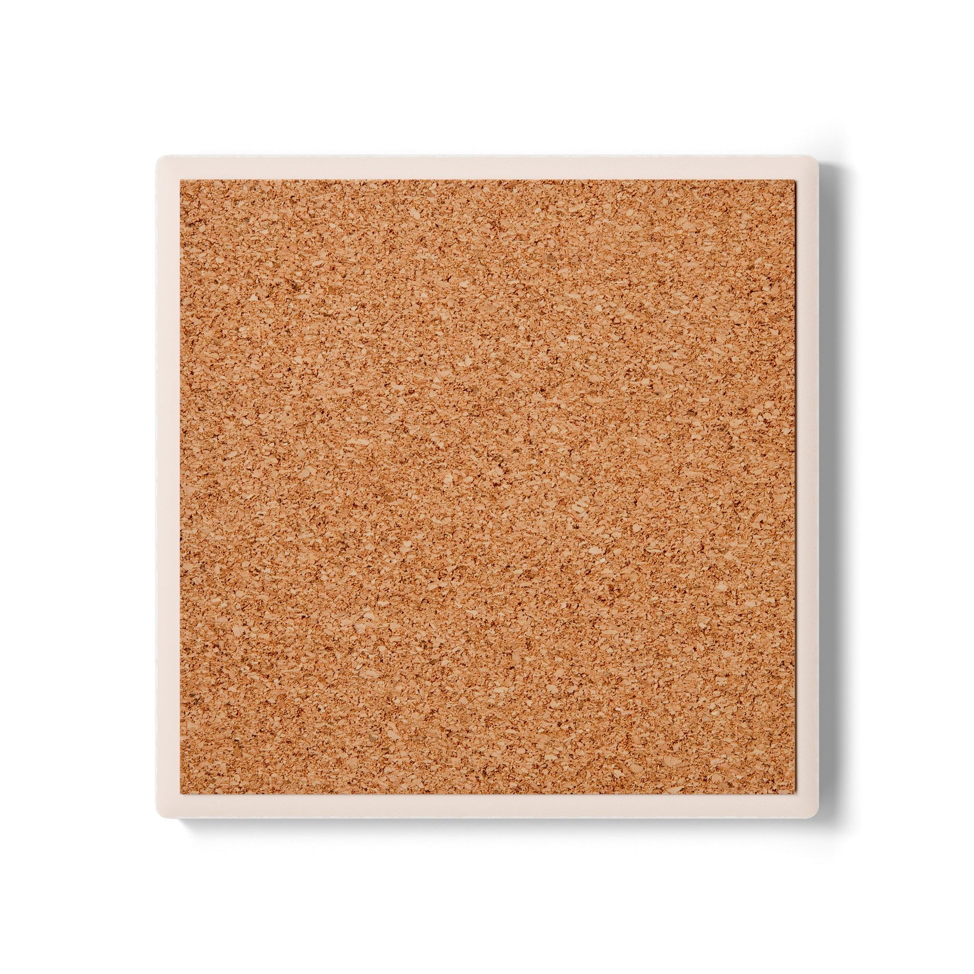 Back view of the square coaster. Cork backing.