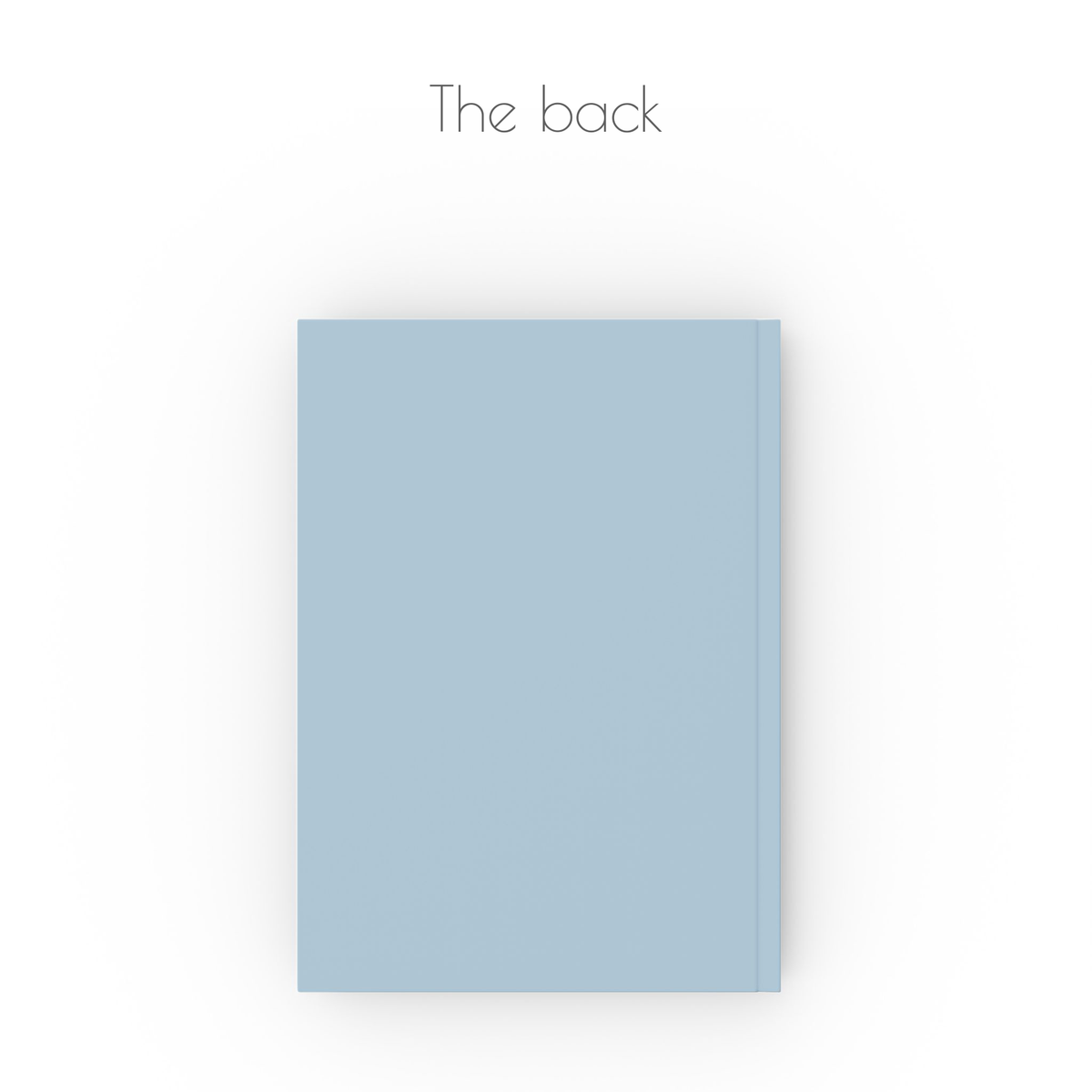 The back of the journal notebook is plain blue