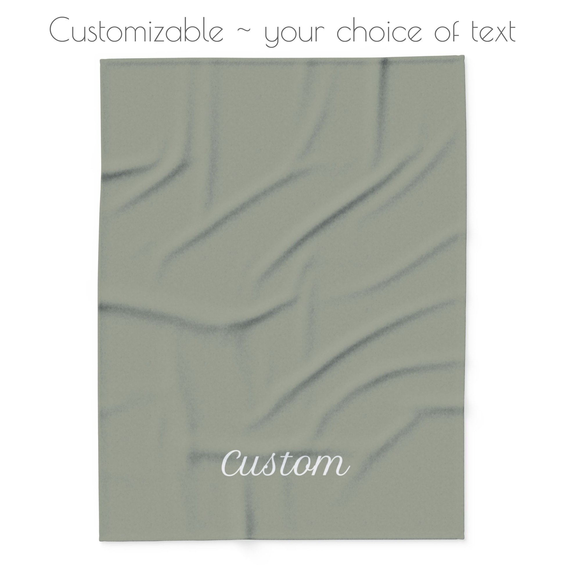 Green blanket with your choice of personalized text. 