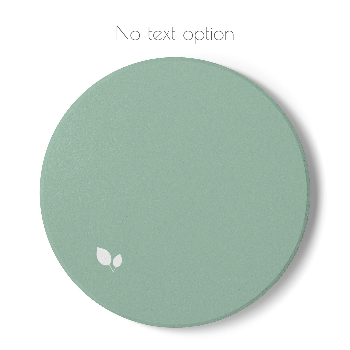 Green round ceramic coaster with delicate leaf motif design - option to have the coaster plain with no text.