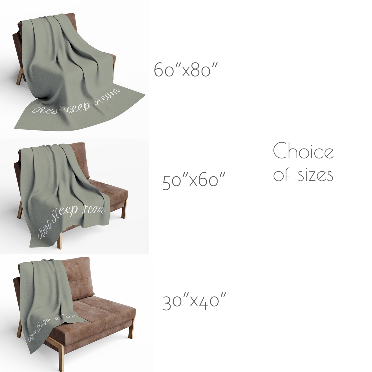 The blanket is available in three sizes – 30x40”, 50x60”, 60x80”