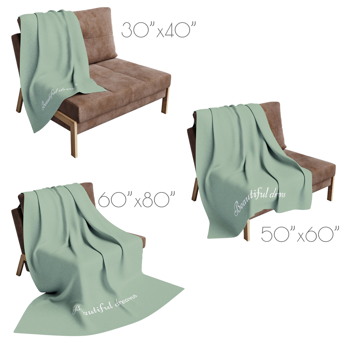 The blanket is available in three sizes – 30x40”, 50x60”, 60x80”