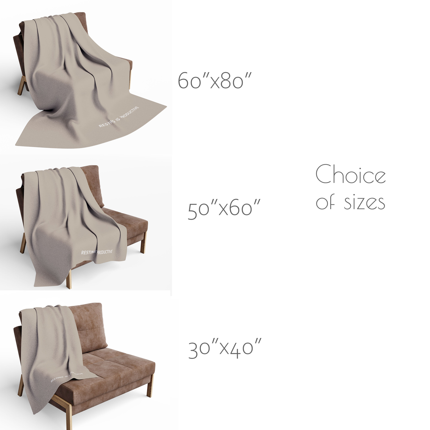 The blanket is available in three sizes – 30x40”, 50x60”, 60x80”