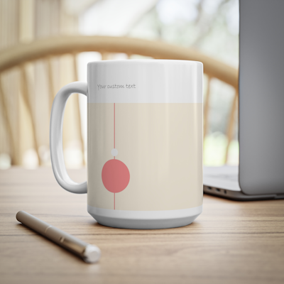 yellow ceramic mug with red circle design which you can personalise with your choice of text.