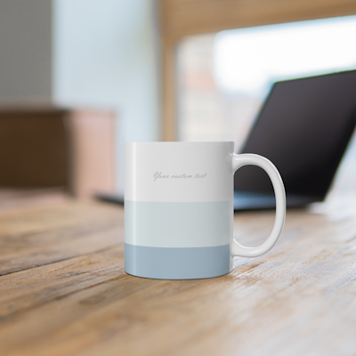 blue stripe ceramic mug which you can personalize with your choice of text.