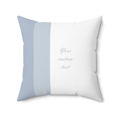 blue and white vertical striped square decorative pillow with your custom personalized text.
