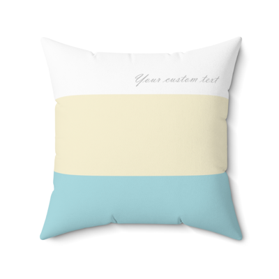blue, yellow and white square decorative pillow with your custom personalized text.