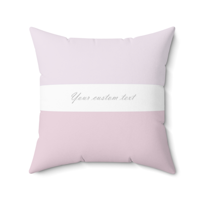 light pink, lilac and white square decorative pillow with your custom personalized text.