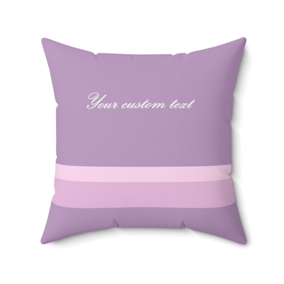 purple square decorative pillow with your custom personalized text. Two horizontal striples in different shades of purple.