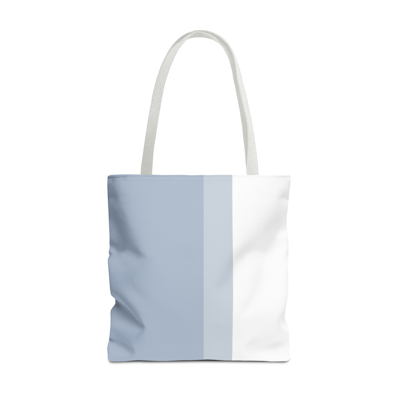 blue and white vertical stripe tote bag