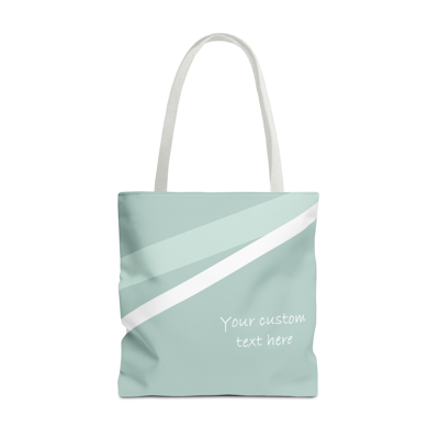 green and white tote bag which you can personalize with custom text