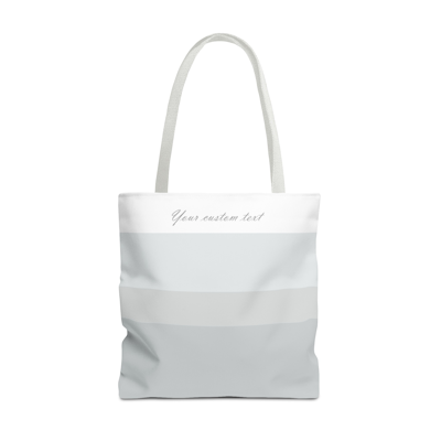 grey stripe tote bag. personalize with your custom words